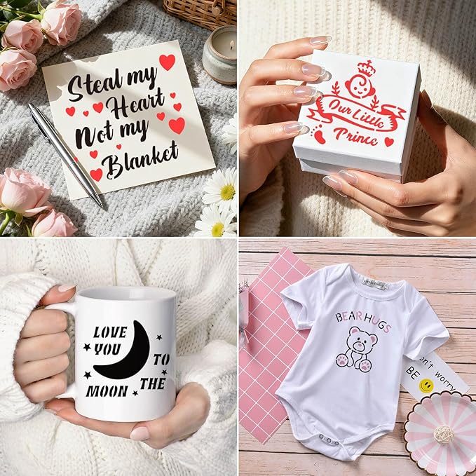 64 Pieces Small Onesie Stencils for Baby Shower, 3 Inch Reusable Baby Bib Stencil for Painting, Cute Animal Clothes T Shirts Template Kit for Fabric Canvas Craft DIY Home Decor(Baby Show)