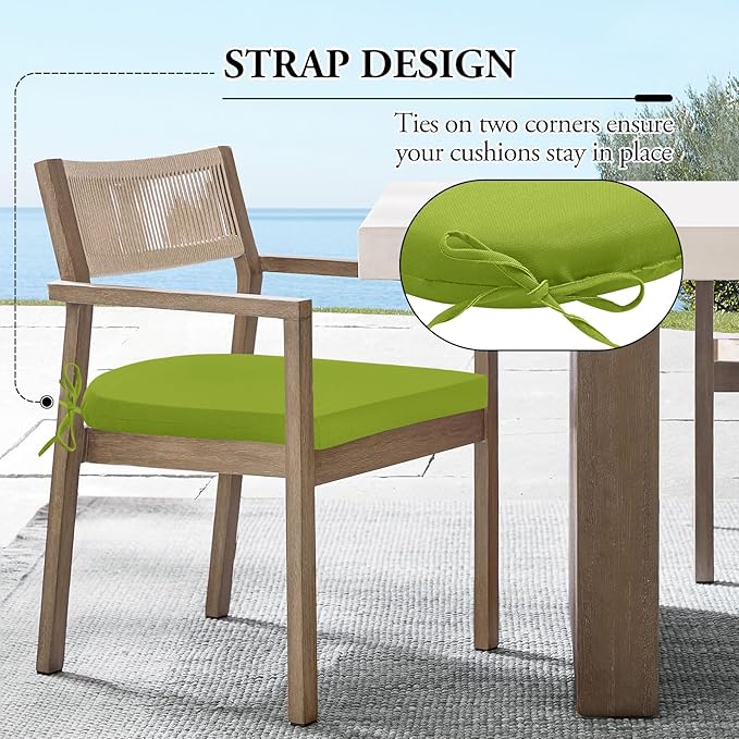 Wellsin Outdoor Chair Cushions for Patio Furniture - Patio Chair Cushions Set of 4 - Water Resistant Round Corner Outdoor Seat Cushions 17"X16"X2", Grass Green