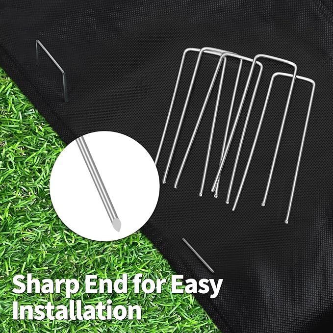 CEWOR 100 Pack Landscape Staples 4 Inches, Galvanized Garden Stakes Landscape Staples Fabric Pins Lawn Stakes for Barrier Fabric, U-Type Heavy Duty