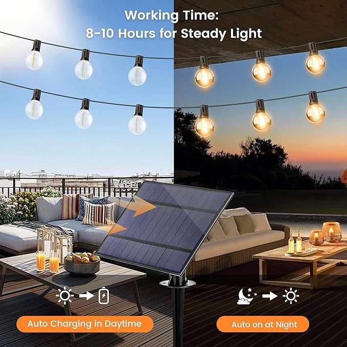 OHLUX 120FT Solar String Lights Outdoor with Remote, Commercial Grade Patio Lights with 52 Shatterproof G40 Globe LED Filament Bulbs, Dimmable Outside Edison Hanging Light for Backyard Party Decor