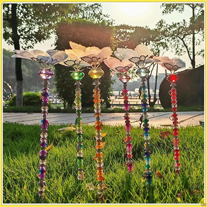 200Pcs DIY Butterfly Garden Stakes Kit - Fairy Wand Beaded Garden Stakes Kit, Fairy Garden Accessories for Outdoor (Butterfly)
