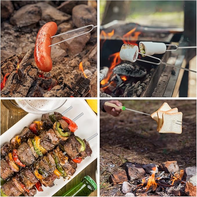 6 Pack Smores Sticks, 32 Inch Marshmallow Roasting Sticks for Fire Pit, Extendable Roasting Skewers with Bag, Hot Dog Fork, Smores Kit for Campfire Camping Essentials