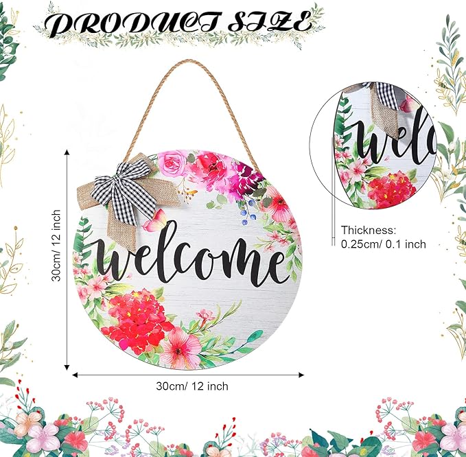 Yookeer Spring Summer Welcome Signs for Front Door Decoration Farmhouse Wreaths Door Hanger Rustic Wooden Welcome Flower Hanging Wall Porch Indoor Home Decor for Spring Summer Seasons Holiday