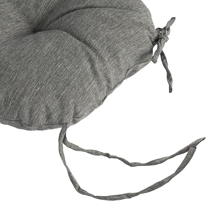 Magpie Fabrics Outdoor 15"x15"x4" Round Bistro Seat Cushions with Ties Set of 2, Tufted Waterproof Patio Floor Chair Pads for Home Garden Balcony Kitchen Office Porch, Heather Grey