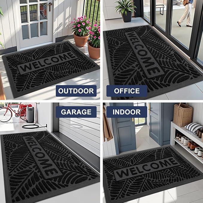 Smiry Welcome Mat Indoor Outdoor, All-Season Waterproof Front Door Mat, Sturdy Natural Rubber Doormat, Non-Slip, Easy Clean, Low Profile Dirt Trapper for Porch Patio Entrance, 71x23, Black