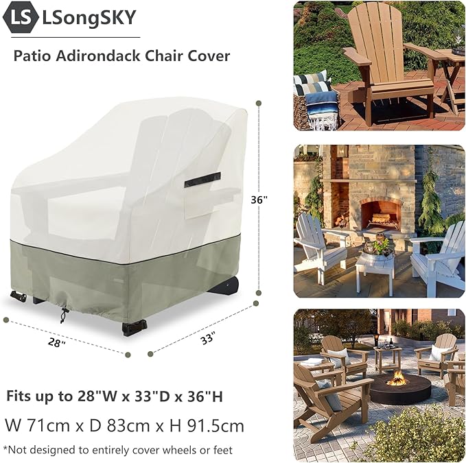 Patio Adirondack Chair Cover 2 Pack,Waterproof Heavy Duty Outdoor Chair Covers,Patio Adirondack Chair Cover for Outdoor Chair(28 W x 33 D x 36 H inches),Beige