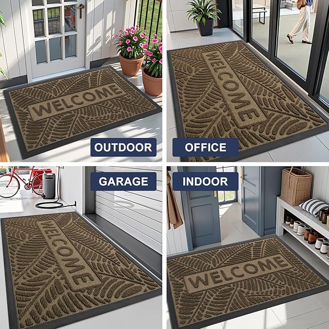 Smiry Welcome Mat Indoor Outdoor, All-Season Waterproof Front Door Mat, Sturdy Natural Rubber Doormat, Non-Slip, Easy Clean, Low Profile Dirt Trapper for Porch Patio Entrance, 71x23, Brown