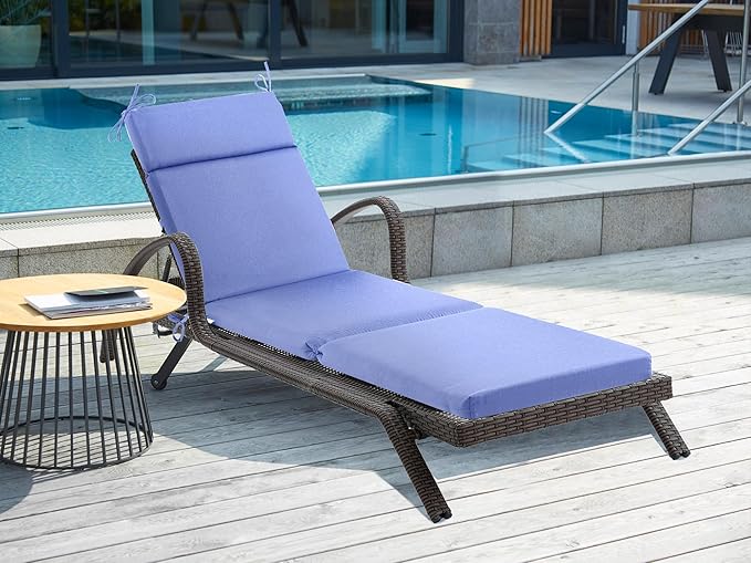 Outdoor Chasie Lounge Tufted Thick Cushion with Ties,Replacement Wicker Chair Cushion for Paito Fruniture,72x21x3inches,All Weather,Violet