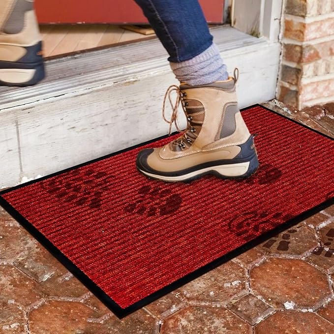 LuxUrux Striped Red Christmas Door Mat - Heavy Duty, Indoor/Outdoor, Easy Clean, Waterproof, Low-Profile (24'' x 16'') - Festive, Durable Solution for High Traffic Areas