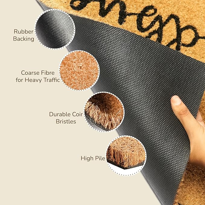 Welcome Doormats, Natural Coco Coir Mats with Non-Slip PVC Backing, Indoor Outdoor Mats for Home & Office, Door Mat, Floor Mats for Door Decor, Beige & Black, 30"x17"