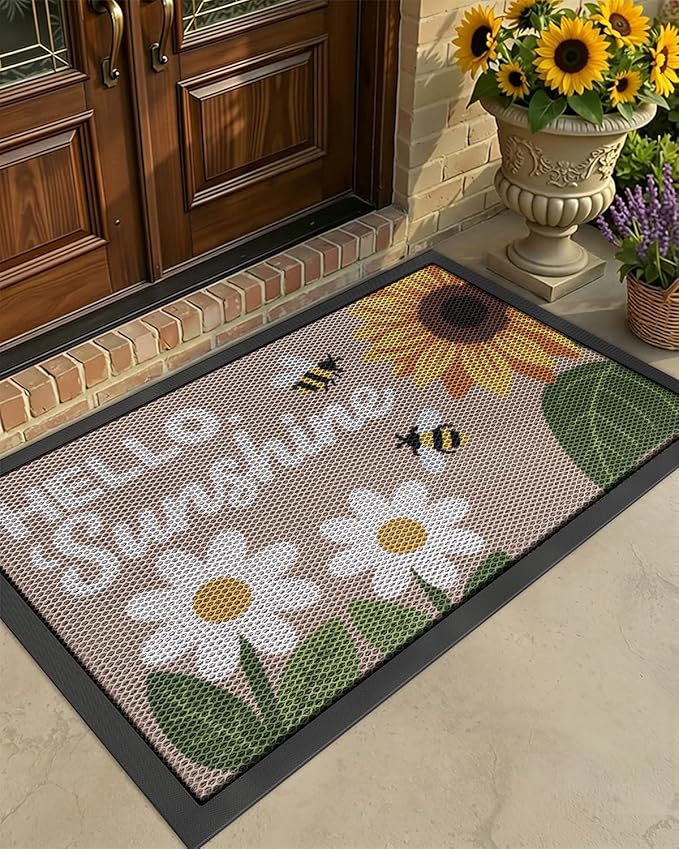Color&Geometry Outdoor Door Mat, Resilient & Flexible Non-Slip Door Mat 36"x60", Dirt Trapping Waterproof Doormat, Welcome Mat for Porch, Patio & Entryway, Sunny Gold