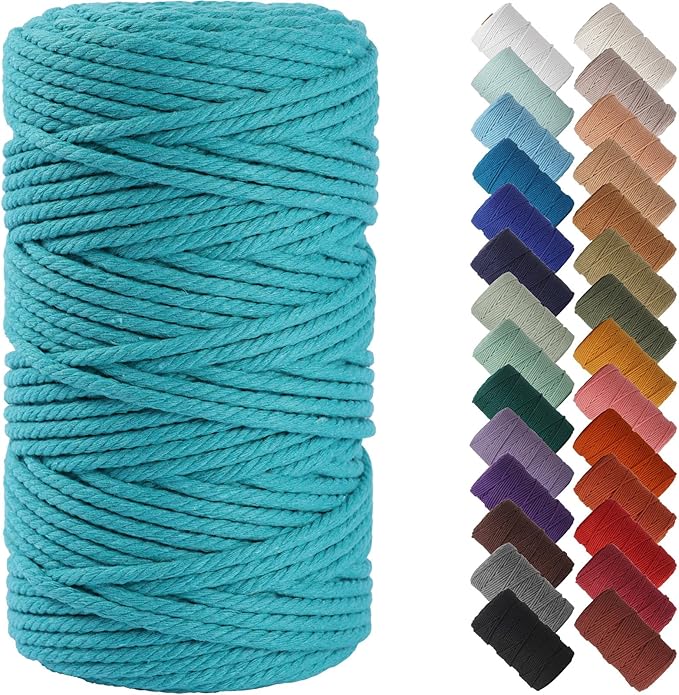 NOANTA Turquoise Macrame Cord 4mm x 109yards, Colored Macrame Rope Cotton Rope Macrame Yarn, Colorful Cotton Craft Cord for Wall Hanging, Plant Hangers, Crafts, Knitting