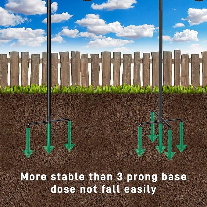 5-Prong Shepherd Hooks for Outdoor 2 Pack Heavy Duty Iron Garden Hooks for Hanging Plants, Bird Feeders, Lanterns, Solar Lights, and Wedding Decor – Rust-Resistant, Adjustable, Easy to Install 48 Inch