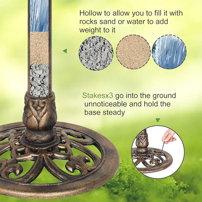 VINGLI 28 Inch Bird Bath with Solar Fountain Antique Copper Weather Resistant Resin Pedestal Birdbaths Floral Accents and Vintage Finish Garden Decor for Outdoor Lightweight Courtyard…