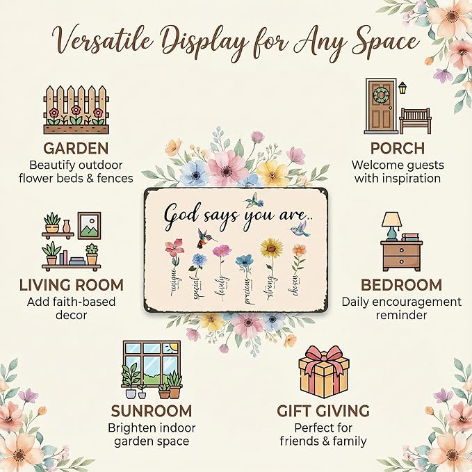 Funnysign Christian Gifts Gardening Gifts Garden Bible Verse Decor Bird Flowers God Says You Are Amazing Vintage Tin Sign for Home Garden Patio Yard Decor 8 X 12 Inch (3850)