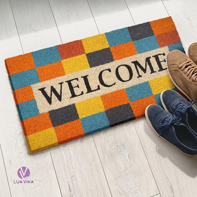Coir Door mats Outdoor - Modern Welcome - Welcome mats for Front Door - Coir Doormat Outdoor Entrance - 16''x27.5''
