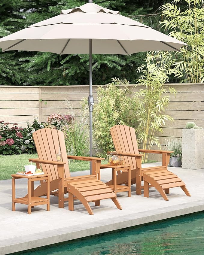 BRIOPAWS Adirondack-Chairs-Set of 2 | Fire Pit Chair | Oversized | HDPE Plastic | Weather Resistant | for Deck Outdoor Poolside Campfire | Teak