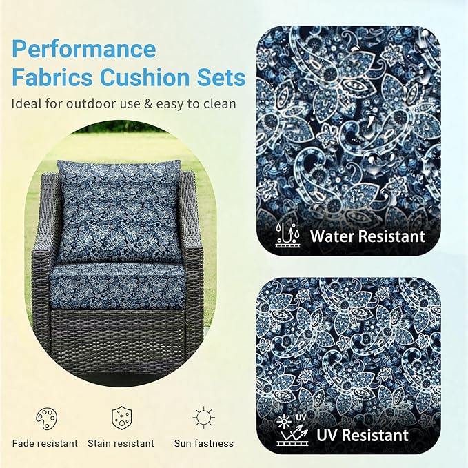 Outdoor Cushions for Patio Furniture,Outdoor Seat Cushion Set 24 x 24 x 5.75 Inch,Waterproof & Fade Resistant Outdoor Chair Cushions,Deep Patio Chair Cushion with Removable Cover,Green Paisley