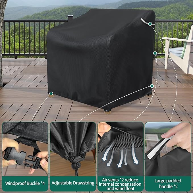 AKEfit Patio Chair Covers for Outdoor Furniture Waterproof 2 Pack,Heavy Duty Outdoor Chair Covers Waterproof for Lawn Lounge Seat, Wicker, Adirondack&Rocking Chairs,Black-35Wx38Dx31H inches