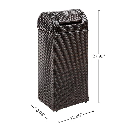 happimess HPM1201A Darla 14.27-Gallon All-Weather Wicker/Metal Swing Top Hideaway Outdoor Trash Can, Brown, Classic, Coastal, Casual Wastebin for Backyard, Patio, Porch, Kitchen