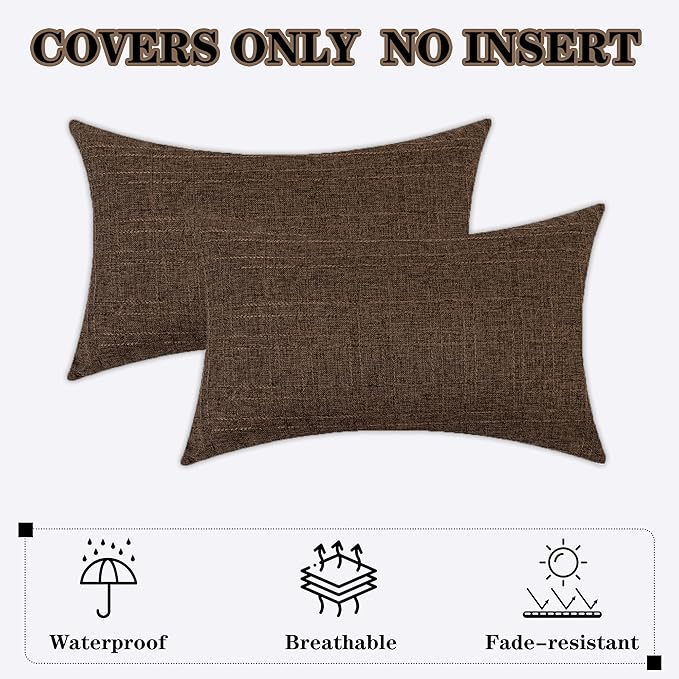 Kevin Textile Outdoor Waterproof Lumbar Pillow Covers 12x24 Inch Pack of 2 Checkered Decorative Rectangle Cushion Throw Pillowcases Shell for Patio Tent Garden Couch Bed Sofa Brown