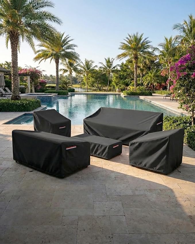 3-Piece Patio Bistro Furniture Cover Set, Heavy-Duty 600D Waterproof Outdoor Furniture Covers, UV Resistant, Designed for Everyday Outdoor Use on Patio, Deck & Backyard, Black