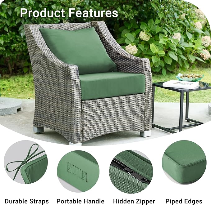 Outdoor Cushions for Patio Furniture,Outdoor Seat Cushion Set 24 x 24 x 4 Inch,Waterproof & Fade Resistant Outdoor Chair Cushions,Deep Patio Chair Cushion with Removable Cover,ForestGreen