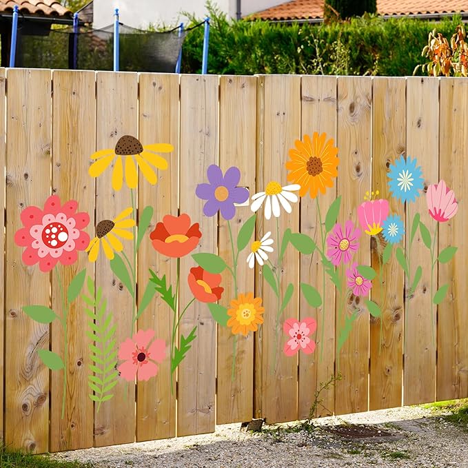 JarThenaAMCS 12Pcs Large Spring Wildflower Stencils Reusable Floral Plastic Drawing Templates for DIY Crafts Painting on Wood Wall Garden Fence