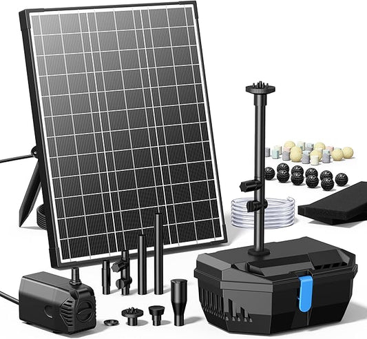 NFESOLAR Solar Water Fountain Kit, Pond Filter with 20W Solar Panel, 120 GPH Solar Water Pump, 4 Sprayers for Outdoor Pond 120-300 Gallons, Fish Tank and Garden Water Features N3212