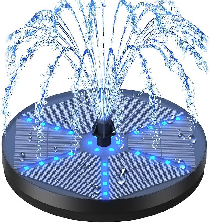 Solar Bird Bath Fountains Upgraded, 4W Solar Powered Water Fountain Pump with 4000 Battery, 7 Nozzles & 4 Fixers, Colorful LED Lights for Garden, Pond, Swimming Pool, Fish Tank, and Outdoor