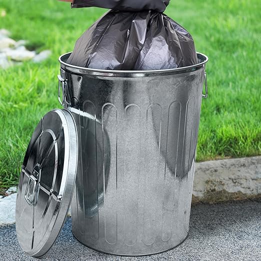 Plexon 20 Gallon Metal Trash Can with Lid Outdoor 20 Gal Galvanized Trash Can with lid Large Metal Garbage Bucket for Feed Ash Storage Garage Farmhouse, Galvanized Steel