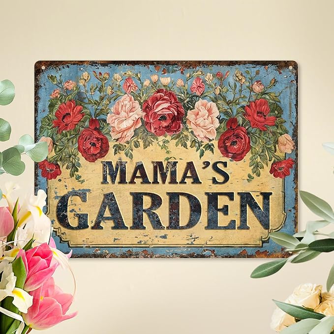Custom Garden Signs Personalized Metal Tin Sign for Women, Retro Funny Welcome Metal Sign for Outdoor, Patio, Yard Rustic Home Decor Gifts for Mothers Day, Grandmas