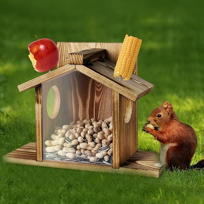 Gnodary Squirrel Feeders for Outside, Durable Squirrel House for Outdoor - Chipmunk Feeder, Squirrel Food for Backyard Squirrels Hold Corn, Corn Cob, Peanuts (Light Brown)
