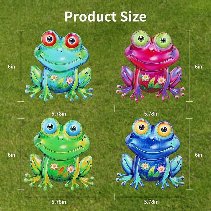 Junware Metal Frog Wall Decor, 8 Pcs Frogs Wall Art Sculptures Hanging Sculpture Decoration, Outdoor Fence Arts for Home Garden, Fence, Patio, Yard, Bedroom Outside Gifts for Adults