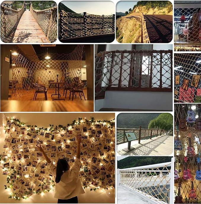 KACQIHTU Hemp Rope Net Kids Climbing Safety Net Child Safety Rope Netting Balcony Stairs Fence Garden Playground Protection Net Indoor & Outdoor Decor Rope Net