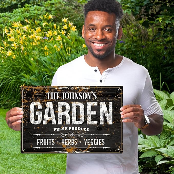 Custom Garden Sign, Personalized Text/Name for Farm and Backyard Décor Sign, 12x18 Inches, Rust Free .063 Aluminum, Fade Resistant, Made in USA by Sigo Signs