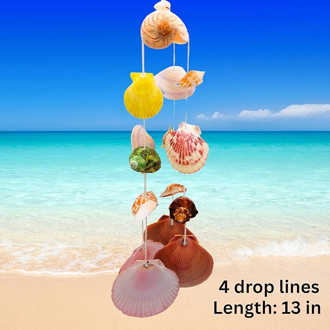 Seashell Wind Chimes, Windchimes Outdoor Indoor Beach Home Décor Hanging for Patio Garden Porch Yard, Genuine Seashells