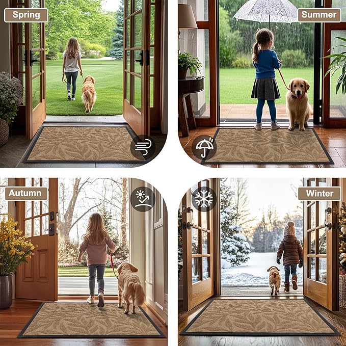 Smiry Front Door Mat Indoor Outdoor Entrance, Heavy Duty Natural Rubber, Trap Dirt and Moisture, Non-Slip Doormats, Low Profile, Easy Clean Patio Porch Entryway Mat, 29.5x17, Coffee