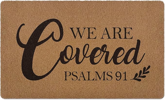 Christian Easter Door Mat, Christian Gifts, We are Covered Psalm 91 Doormat, Bible Verse Welcome Front Door Mat Indoor Outdoor Entrance, Scripture Artificial Coir Doormats for Patio, 30x17in