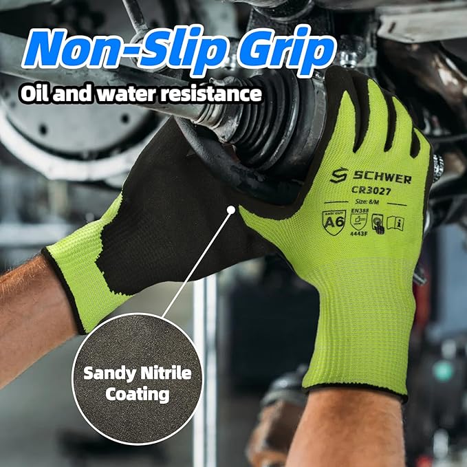 Schwer 6 Pairs Cut Resistant Work Gloves ANSI A6/A7 (Send Randomly) Cut Proof Glove CR3027, Touchscreen, Working Gloves Used for Woodworking, Glass Cutting, Warehouse, Construction, Car Repair, M