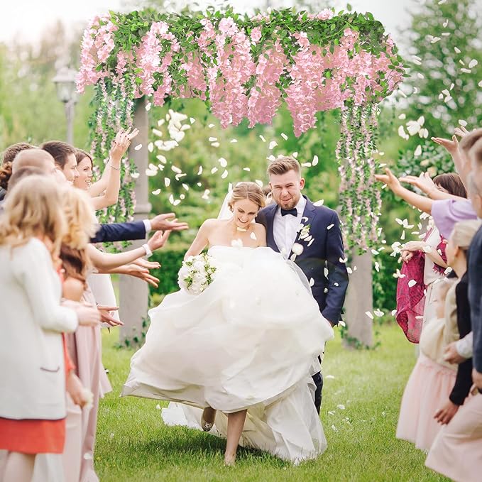 Findosom Wisteria Artificial Flowers Garland, 10Pcs Total 72FT Pink Wisteria Hanging Flowers, Flower Garland Decorations for Home Garden Outdoor Ceremony Wedding Arch Decoration