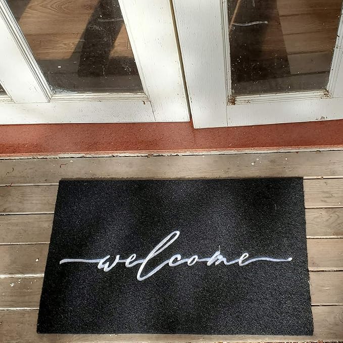 AAZZKANG Welcome Mat Outdoor Door Mats with Non Slip Rubber Backing Easy to Clean Front Door Indoor Doormat for Entrance,High Traffic Areas,Patio Black