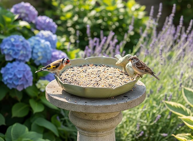 Large Ceramic Bird Bath Bowl Only, 10" Shallow Ground Bird Bath, Handmade Ceramic Birdbath Bowl for Outdoors, Wildlife Water Bowl for Outside, Garden, Tabletop, Balcony and Lawn