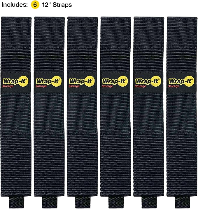 Twin-Straps by Wrap-It Storage - 12" (6-Pack) - Hook and Loop Hanging Cord Wrap for Multi-Purpose Cable and Hose Storage