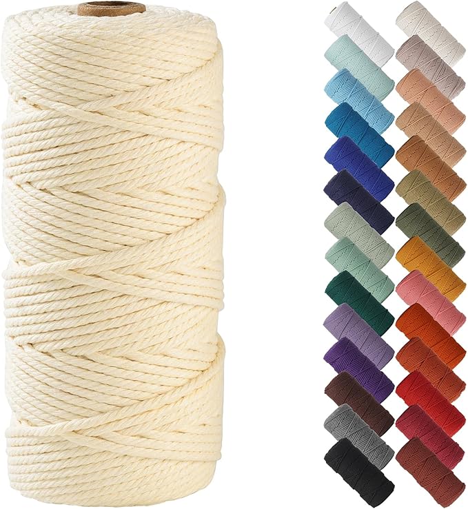 NOANTA Cream Yellow Macrame Cord 3mm x 109yards, Cotton Rope Yarn, Colorful Craft Cord for Wall Hanging, Plant Hangers, Crafts, Knitting