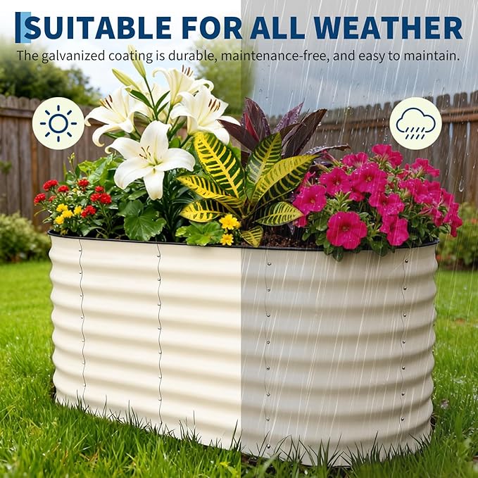 Garvee 2 Pack Galvanized Raised Garden Beds - 4x2x2ft Planter Box for Vegetables, Flowers, Rust-Resistant Garden Box, Easy Assembly Raised Beds, Durable Planters for Outdoor Plants, Beige