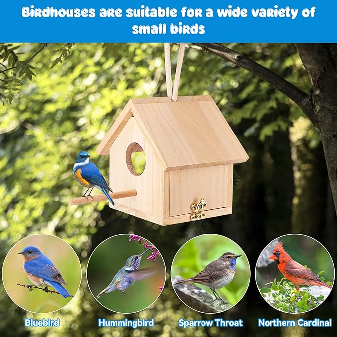 Bird Houses for Outside Clearance with Pole, Wood Birdhouse Blue Bird House Birdhouses for Outdoors Hanging Garden Patio Decorative for Swallow Sparrow Hummingbird Finch Throstle