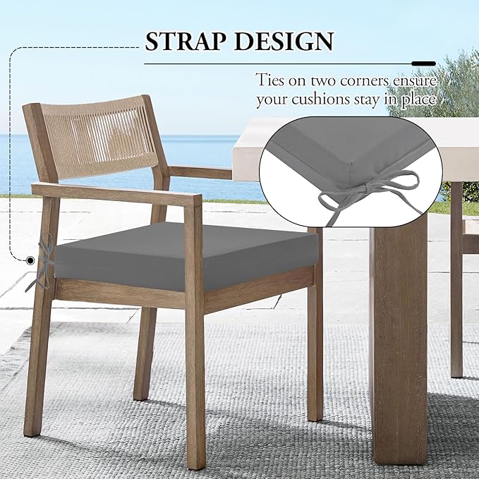 Wellsin Outdoor Chair Cushions for Patio Furniture - Outdoor Cushions for Chairs - Water Resistant Patio Chair Cushions Set of 4, 18.5"X16"X3", Light Grey