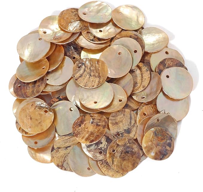 Firstmeet Shell Beads 150pcs Natural 15mm Flat Round Mussel Shell Coin Drop Charm Beads with Iridescent Back for Handcraft Jewelry Making(DIY-1023-Sand-15)