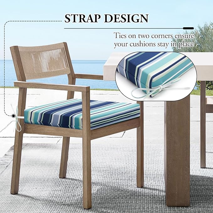 Wellsin Outdoor Chair Cushions for Patio Furniture - Outdoor Cushions for Chairs - Water Resistant Patio Chair Cushions Set of 4, 18.5"X16"X3", Stripe 02